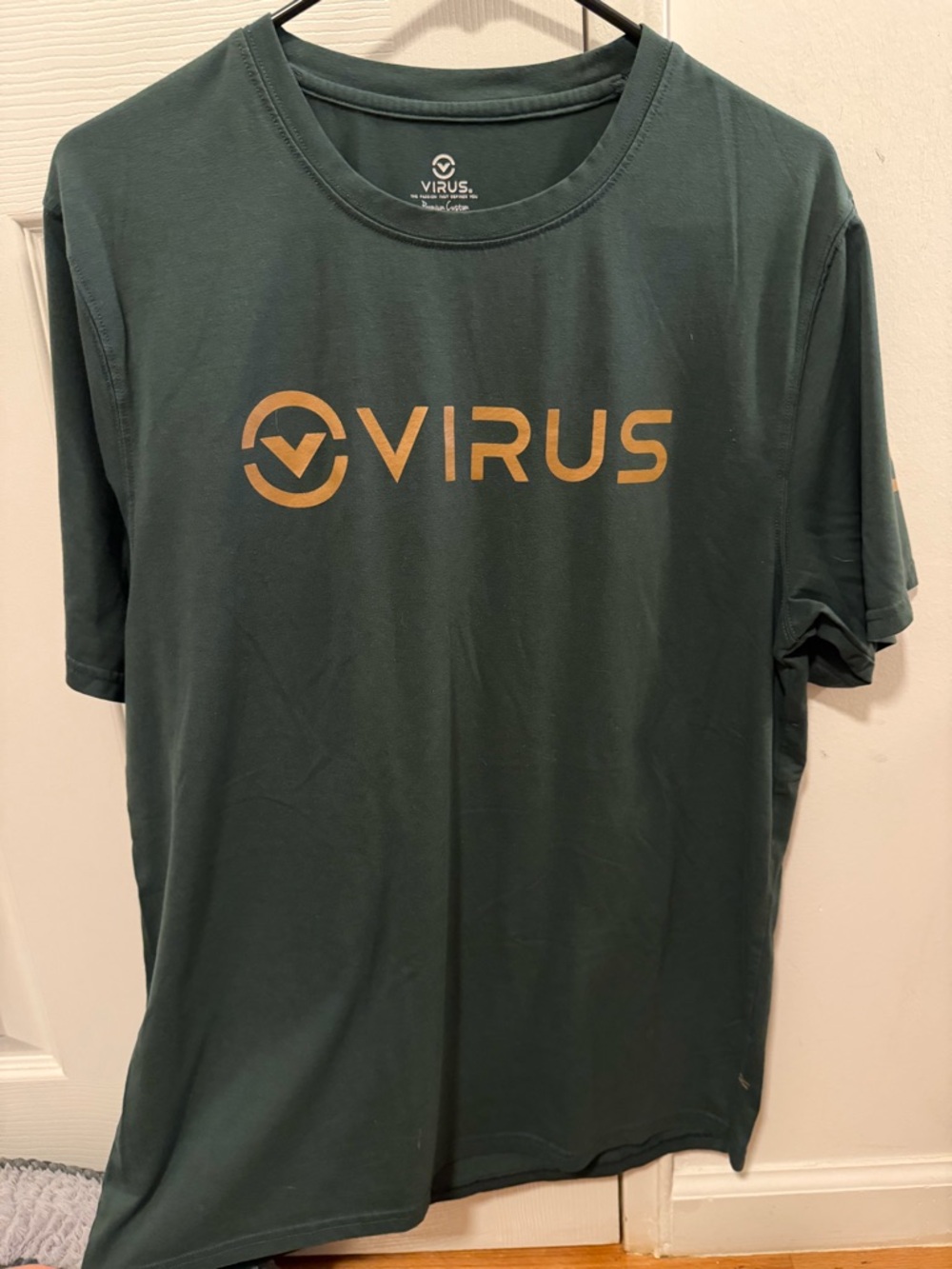 Virus Men's Dark Green Short-Sleeve Logo Tee with Gold Print